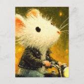 Carte Postale Souris blanche adorable chevauchant une moto en no (Devant)