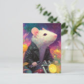 Carte Postale Souris blanche adorable dans une veste en cuir noi (Debout devant)