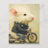 Carte Postale Souris blanche adorable sur une moto (Devant)