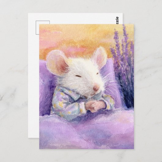 Carte Postale Souris blanche dormant (Devant / Derrière)