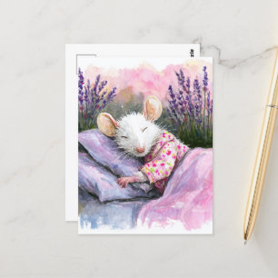 Carte Postale Souris blanche dormant adorable