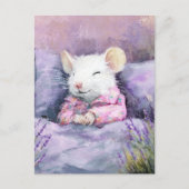 Carte Postale Souris blanche dormante adorable en PJ (Devant)