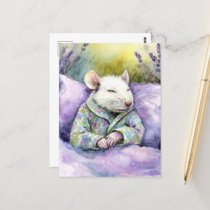 Carte Postale Souris blanche endormie mignonne
