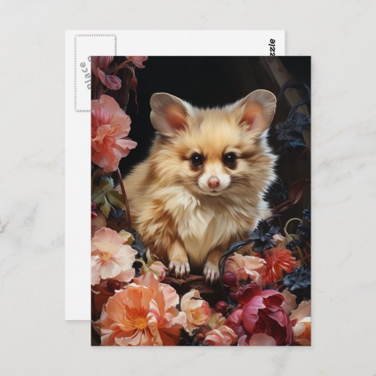 Carte Postale Souris Chien Fantastique dans les Fleurs (Devant / Derrière)