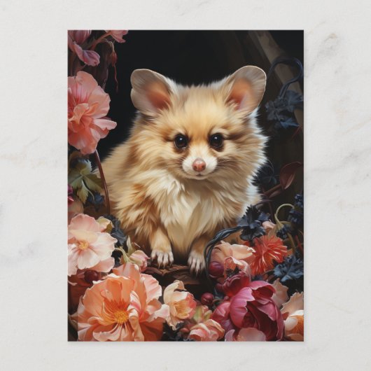 Carte Postale Souris Chien Fantastique dans les Fleurs (Devant)