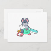 Carte Postale Souris coiffeuse avec ciseaux et peigne (Devant / Derrière)