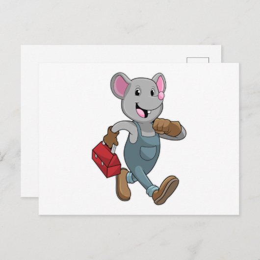 Carte Postale Souris comme homme à tout faire avec boîte à outil (Devant / Derrière)