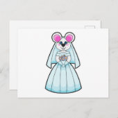 Carte Postale Souris comme mariée avec bouquet de fleurs (Devant / Derrière)