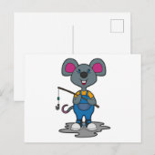 Carte Postale Souris comme pêcheur avec canne à pêche (Devant / Derrière)