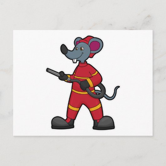 Carte Postale Souris comme pompier avec tuyau (Devant)