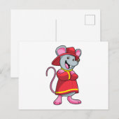 Carte Postale Souris comme sapeur-pompier avec casque (Devant / Derrière)