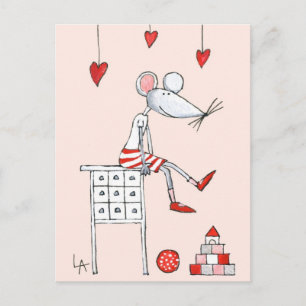 Carte Postale Souris d'amour avec les coeurs