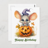 Carte Postale Souris d'anniversaire citrouille d'Halloween (Devant / Derrière)