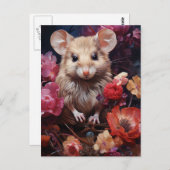 Carte Postale Souris dans les fleurs (Devant / Derrière)