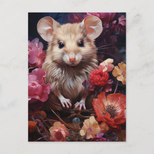 Carte Postale Souris dans les fleurs