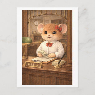 Carte Postale Souris de carrière comme caissier de banque