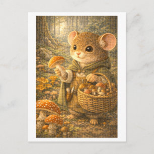 Carte Postale Souris de carrière comme cueilleur de champignons