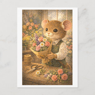 Carte Postale Souris de carrière comme fleuriste