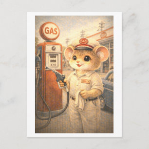 Carte Postale Souris de carrière comme préposé à la station-serv