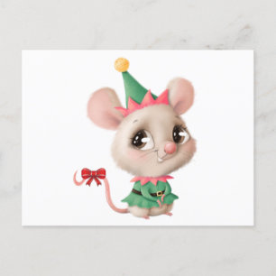 Carte Postale Souris de Noël à l'aquarelle