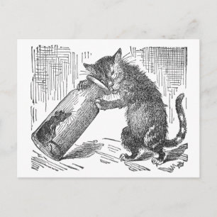 Carte Postale Souris d'espions de chat en bouteille