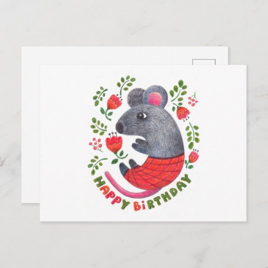 Carte Postale Souris dessinée au crayon (Devant / Derrière)