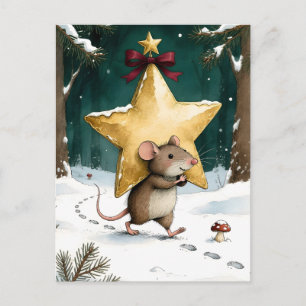 Carte Postale Souris d'hiver enneigée avec l'art de l'étoile de