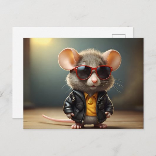 Carte Postale Souris drôle avec lunettes (Devant / Derrière)