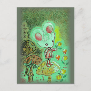 Carte Postale Souris en bottes debout sur un champignon