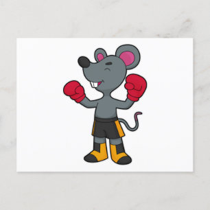 Carte Postale Souris en boxeur avec gants de boxe