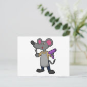 Carte Postale Souris en coiffeur avec ciseaux et sèche-cheveux (Debout devant)