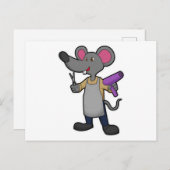 Carte Postale Souris en coiffeur avec ciseaux et sèche-cheveux (Devant / Derrière)