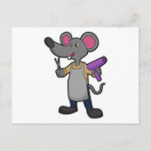 Carte Postale Souris en coiffeur avec ciseaux et sèche-cheveux (Devant)