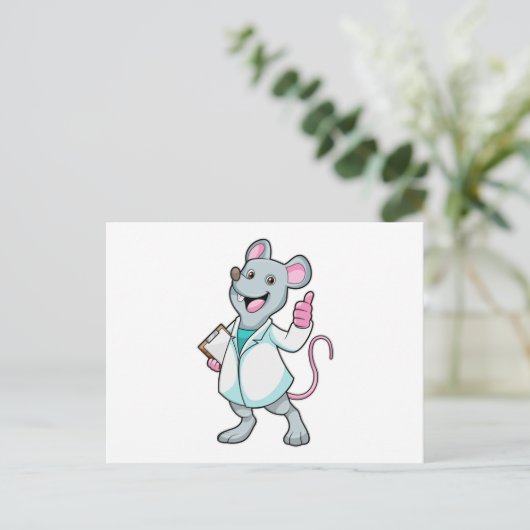 Carte Postale Souris en docteur avec blouse de médecin (Debout devant)