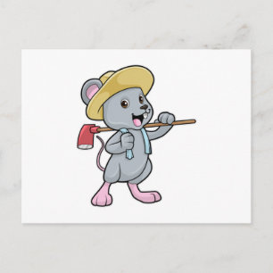 Carte Postale Souris en fermier avec Ax et Casquette