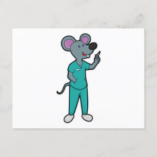 Carte Postale Souris en infirmière à la vaccination avec seringu