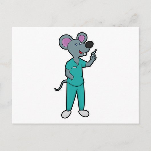 Carte Postale Souris en infirmière à la vaccination avec seringu (Devant)