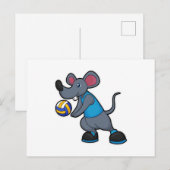 Carte Postale Souris en joueur de volley avec ballon de volley (Devant / Derrière)
