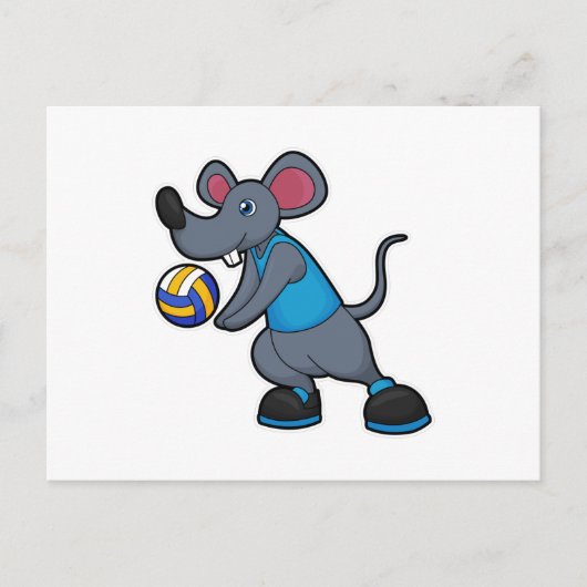 Carte Postale Souris en joueur de volley avec ballon de volley (Devant)