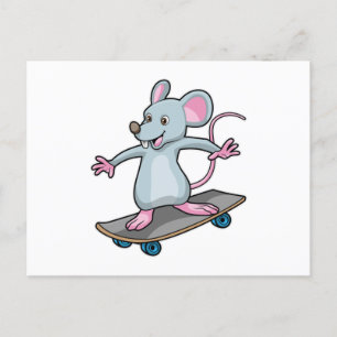 Carte Postale Souris en patineur avec planche à roulettes