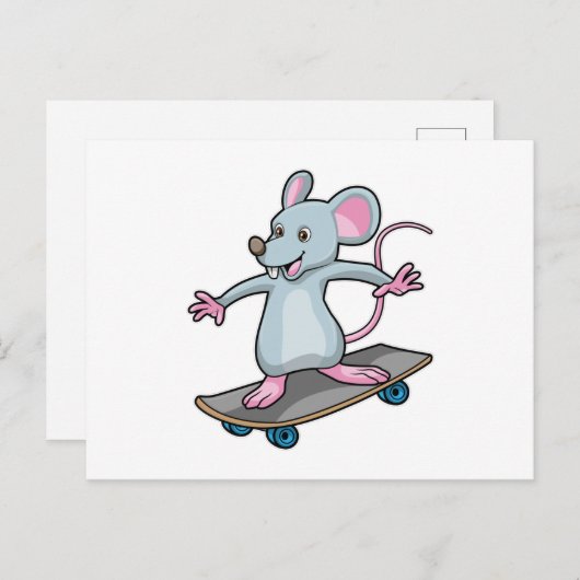 Carte Postale Souris en patineur avec planche à roulettes (Devant / Derrière)
