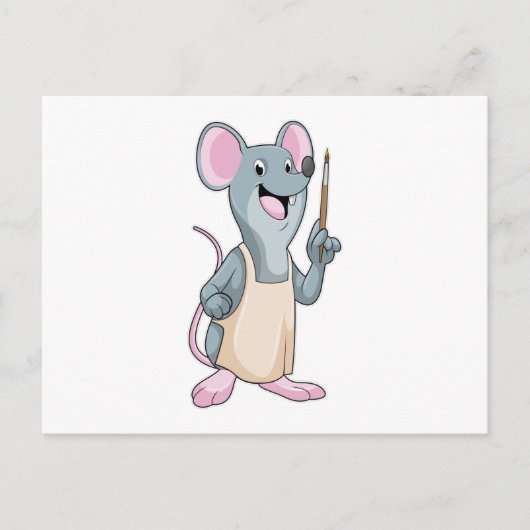 Carte Postale Souris en peintre avec pinceau (Devant)