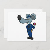 Carte Postale Souris en policier avec Donut (Devant / Derrière)