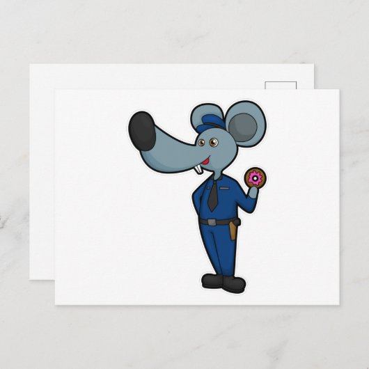 Carte Postale Souris en policier avec Donut (Devant / Derrière)