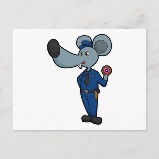 Carte Postale Souris en policier avec Donut (Devant)