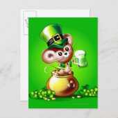 Carte Postale Souris en pot d'or pinte de retenue de bière verte (Devant / Derrière)