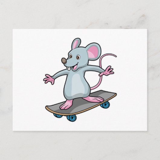 Carte Postale Souris en skate avec skateboard (Devant)