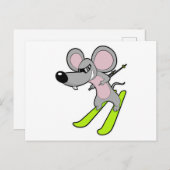 Carte Postale Souris en skieur avec ski (Devant / Derrière)