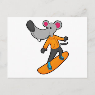 Carte Postale Souris en tant que snowboardeur avec snowboard