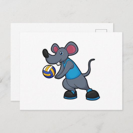 Carte Postale Souris en volleyeur avec ballon de volley (Devant / Derrière)